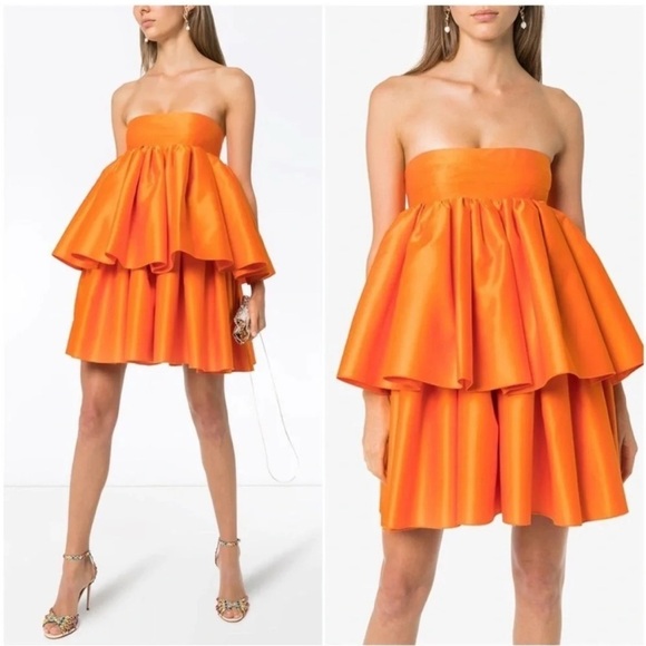 Rotate Birger Christensen Carmina Tiered Mini Dress Orange NWT - Picture 2 of 13